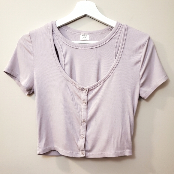 Sunday Best Tops - Aritzia Sunday Best - Holly Crop Top Cardigan and Tank Set - Frosted Lavender